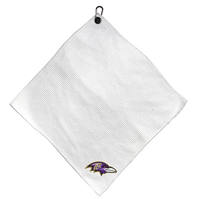 Team Golf NFL BALTIMORE RAVENS Microfiber Towel - 15" X 15" (White) with Carabiner Clip, Premium Microfiber with Deep Waffle Pockets - Superior Water Absorption and Quick Dry Golf Cleaning Towel