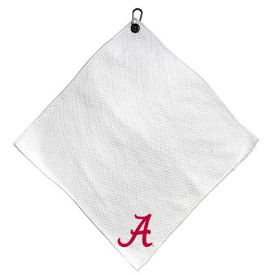 Team Golf NCAA Alabama Microfiber Towel - 15" X 15" (White) with Carabiner Clip, Premium Microfiber with Deep Waffle Pockets - Superior Water Absorption and Quick Dry Golf Cleaning Towel