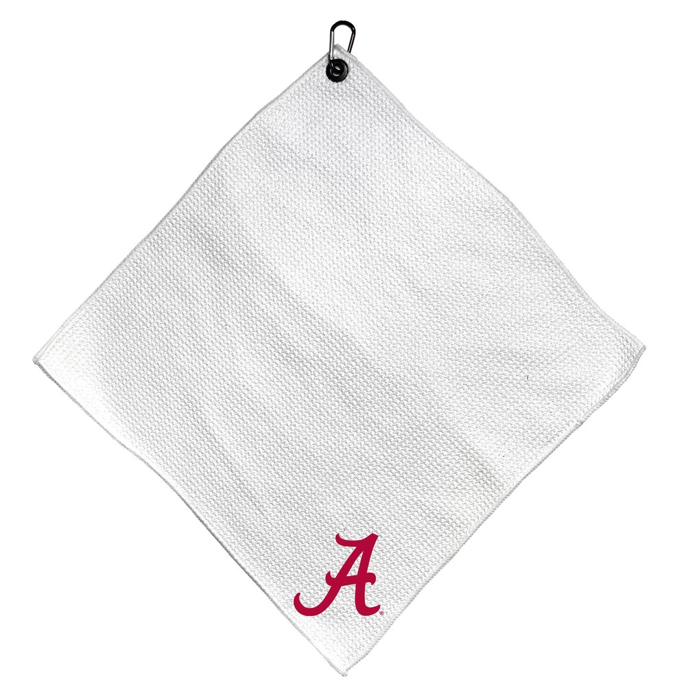 Team Golf NCAA Alabama Microfiber Towel - 15" X 15" (White) with Carabiner Clip, Premium Microfiber with Deep Waffle Pockets - Superior Water Absorption and Quick Dry Golf Cleaning Towel
