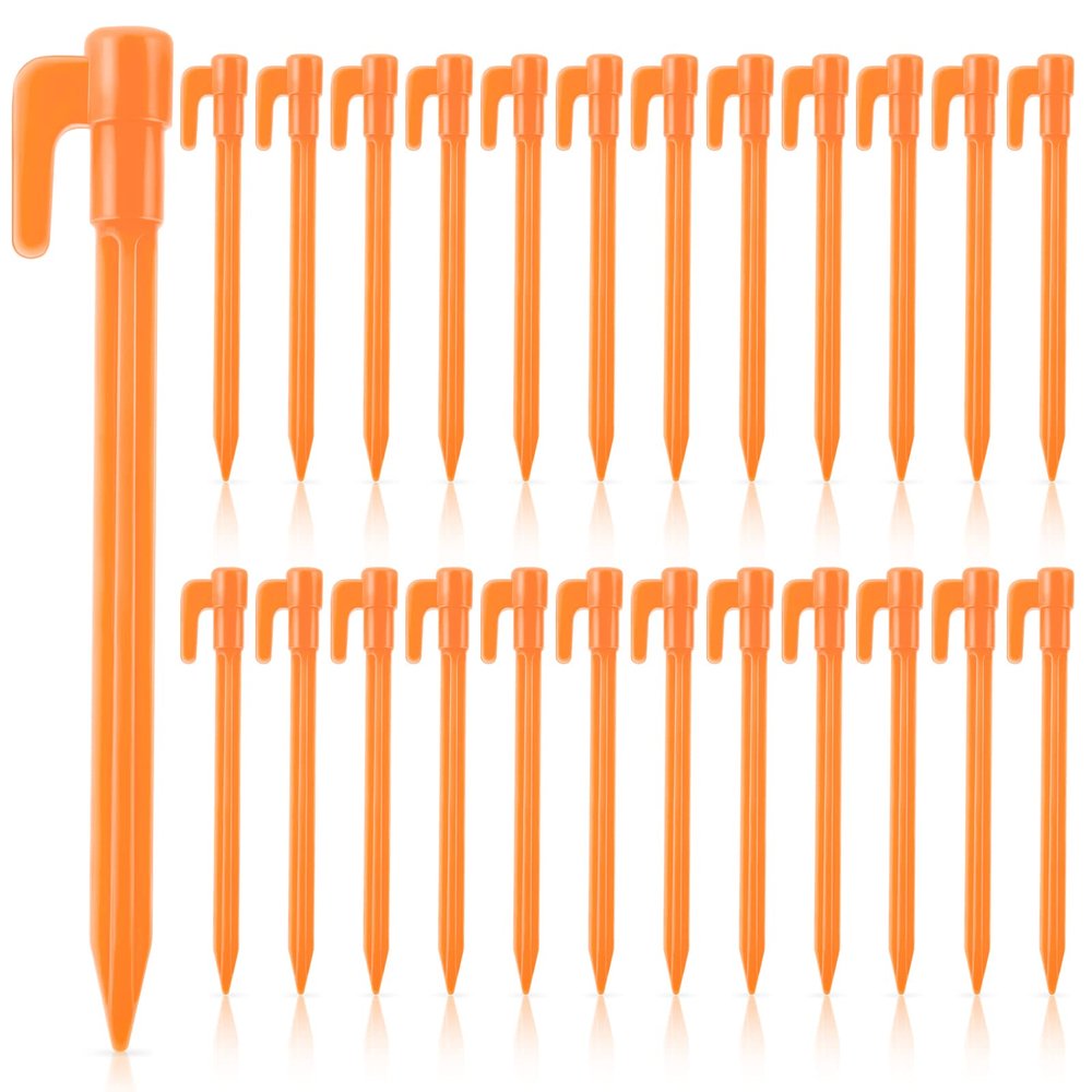 24 Pack Plastic Tent Stakes 5.7 Inch Heavy Duty Canopy Anchoring Pegs Plastic Tent Pegs Sand Stakes Outdoor Beach Spikes for Camping, Gardening, Landscaping, Backpacking(Orange)