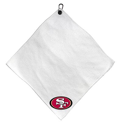Team Golf NFL SAN Francisco 49ERS Microfiber Towel - 15" X 15" (White) with Carabiner Clip, Premium Microfiber with Deep Waffle Pockets - Superior Water Absorption and Quick Dry Golf Cleaning Towel