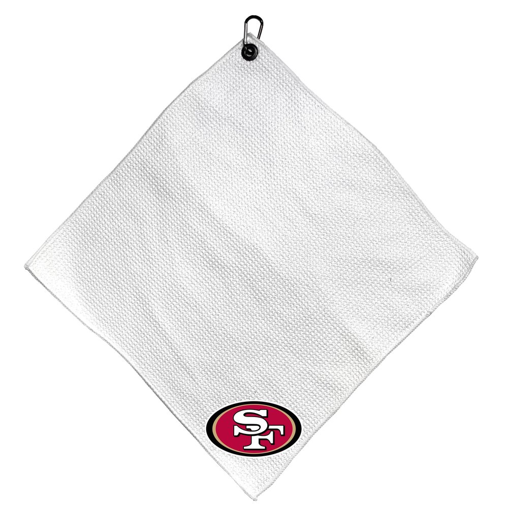 Team Golf NFL SAN Francisco 49ERS Microfiber Towel - 15" X 15" (White) with Carabiner Clip, Premium Microfiber with Deep Waffle Pockets - Superior Water Absorption and Quick Dry Golf Cleaning Towel