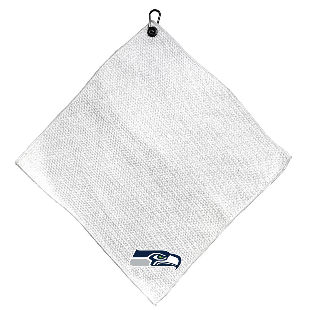 Team Golf NFL SEATTLE SEAHAWKS Microfiber Towel - 15" X 15" (White) with Carabiner Clip, Premium Microfiber with Deep Waffle Pockets - Superior Water Absorption and Quick Dry Golf Cleaning Towel