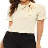 Allegra K Women's Bow Tie Neck Tops Elegant Office Short Sleeve Blouse X-Large Beige view 1