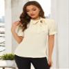 Allegra K Women's Bow Tie Neck Tops Elegant Office Short Sleeve Blouse X-Large Beige view 2