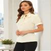 Allegra K Women's Bow Tie Neck Tops Elegant Office Short Sleeve Blouse X-Large Beige view 3