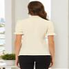 Allegra K Women's Bow Tie Neck Tops Elegant Office Short Sleeve Blouse X-Large Beige view 4