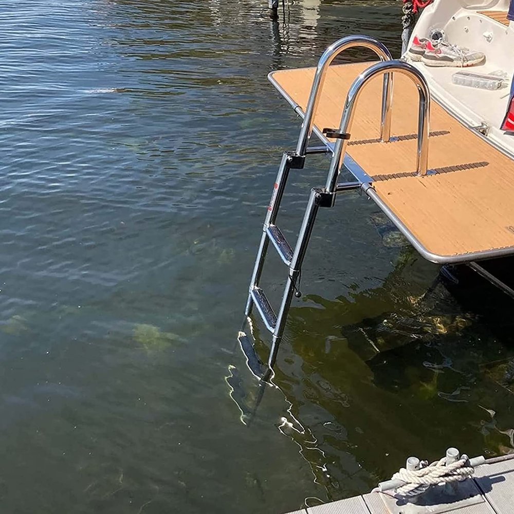 4 Steps Boat Ladder Stainless Steel Swim Ladder, Telescopic Swimming Pool Ladder Non-Slip Deck Ladder Extendable Boat Pool Ladder for Pool/Boat Swimming Pool