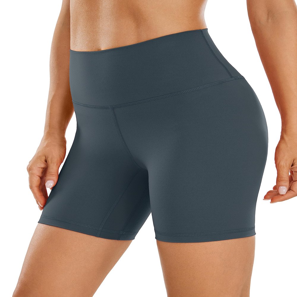 CRZ YOGA Women's Brushed Naked Feeling Biker Shorts 6'' - High Waist Matte Workout Gym Running Spandex Melanite Small