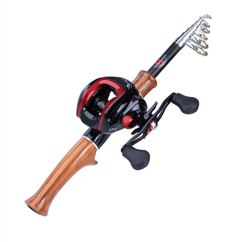 HNHYNSY Telescopic Fishing Rod Fishing Rod and Reel Combo Carbon Fiber Casting Fishing Rod and 17+1 BB 7.1:1 Gear Ratio Casting Fishing Reel 1.6m Fishing Rods (Color : A, Size : Left Hand)