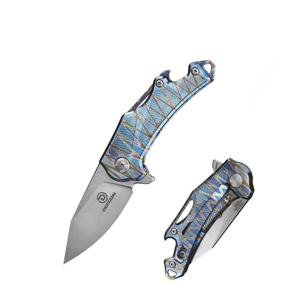 DEFCON JK Series Titanium Handle M390 Blade Folding Knife TF9315 - Rhino - (Blue Tiger)
