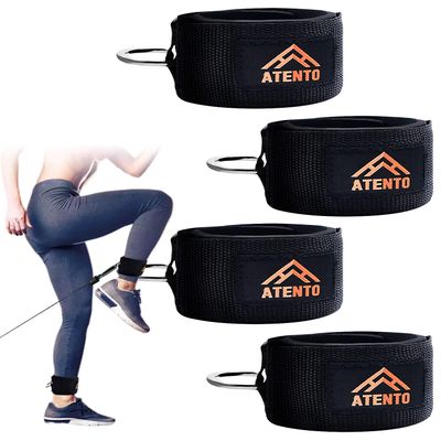 ATENTO 2 Pairs Ankle Strap for Cable Machine, Comfortable Padded Ankle Wrist Cuffs for Kickbacks, Glutes Workout & Lower Body Exercises, Adjustable & Breathable Ankle Straps for Women & Men (Black)