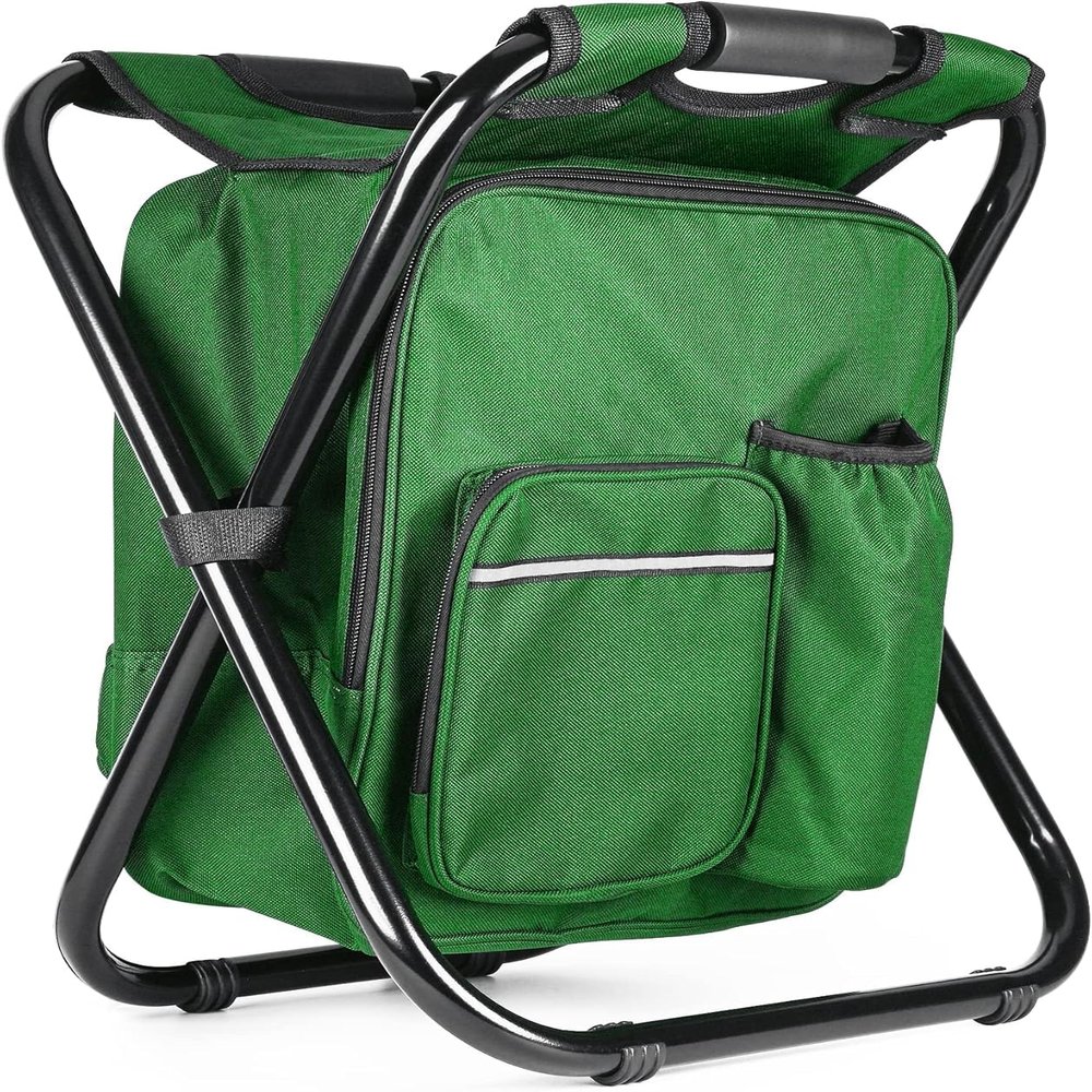 Kikerike Portable Stool Backpack Cooler Chair 300 LBS Max Load Folding Fishing Cooler Backpack Stool for Outdoors Hiking Beach Travel - Army Green