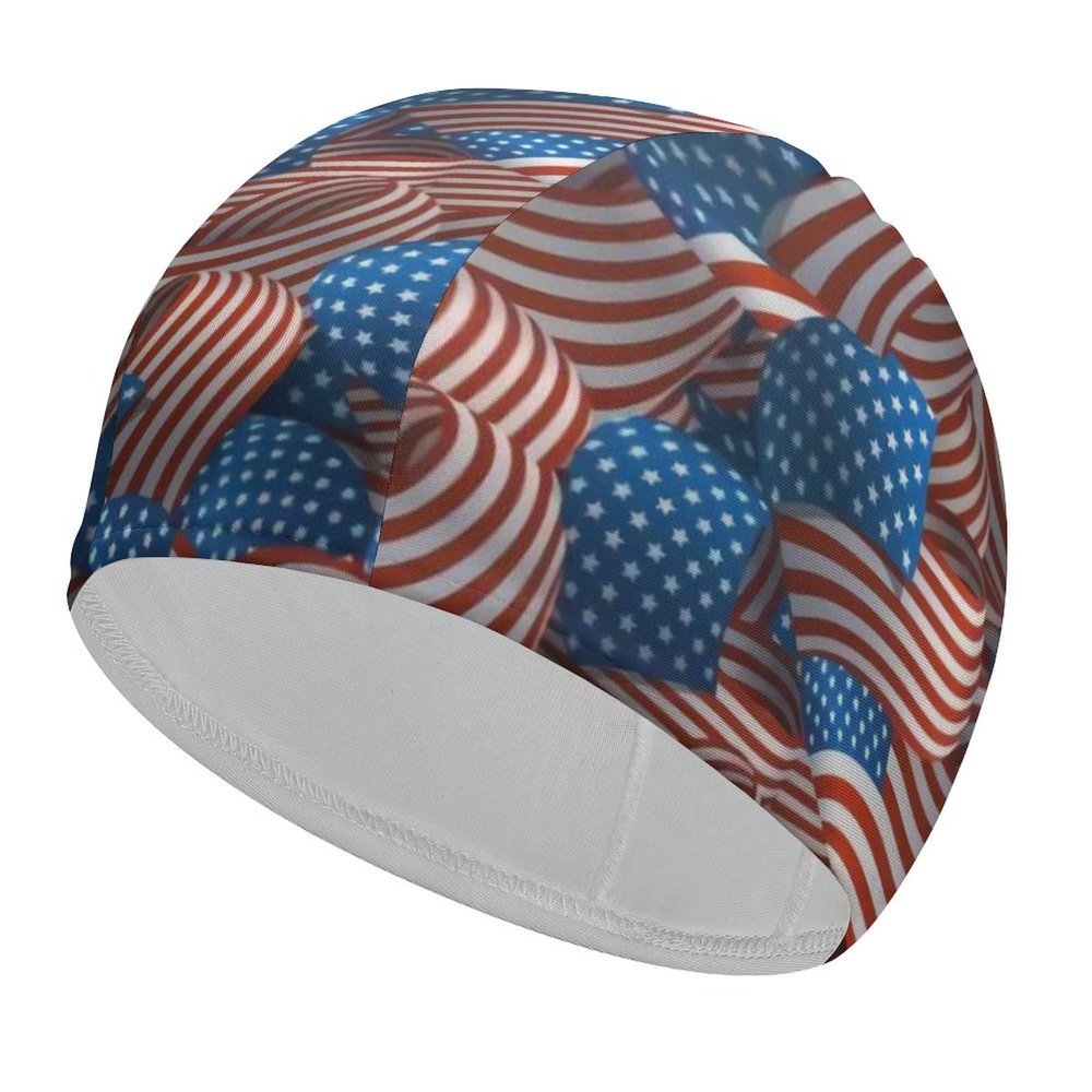 USA Flag Swimming Cap, Shower Cap for Adults and Children with Long Hair to Keep Hair Dry Hats