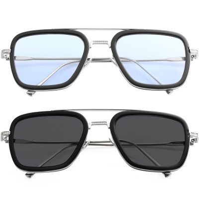 AIEYEZO Tony Stark Sunglasses Vintage Square Metal Frame Eyeglasses for Men Women - Iron Man and Edith Sun Glasses (Spider Man Same Color + Silver/Black/Grey)