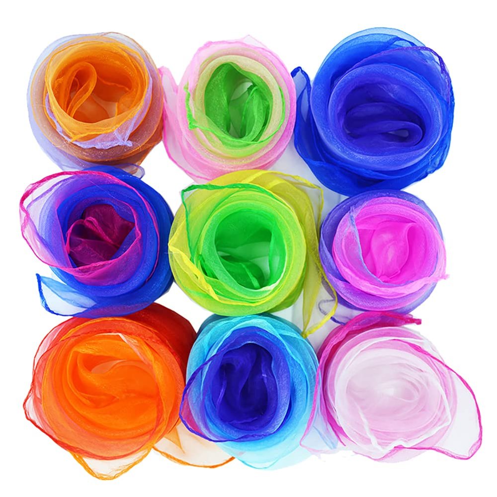 GSHLLO 12 Pcs Gradient Dance Scarves Retro Neck Scarves Square Juggling Scarves Magic Trick Scarves Colorful Performance Scarves