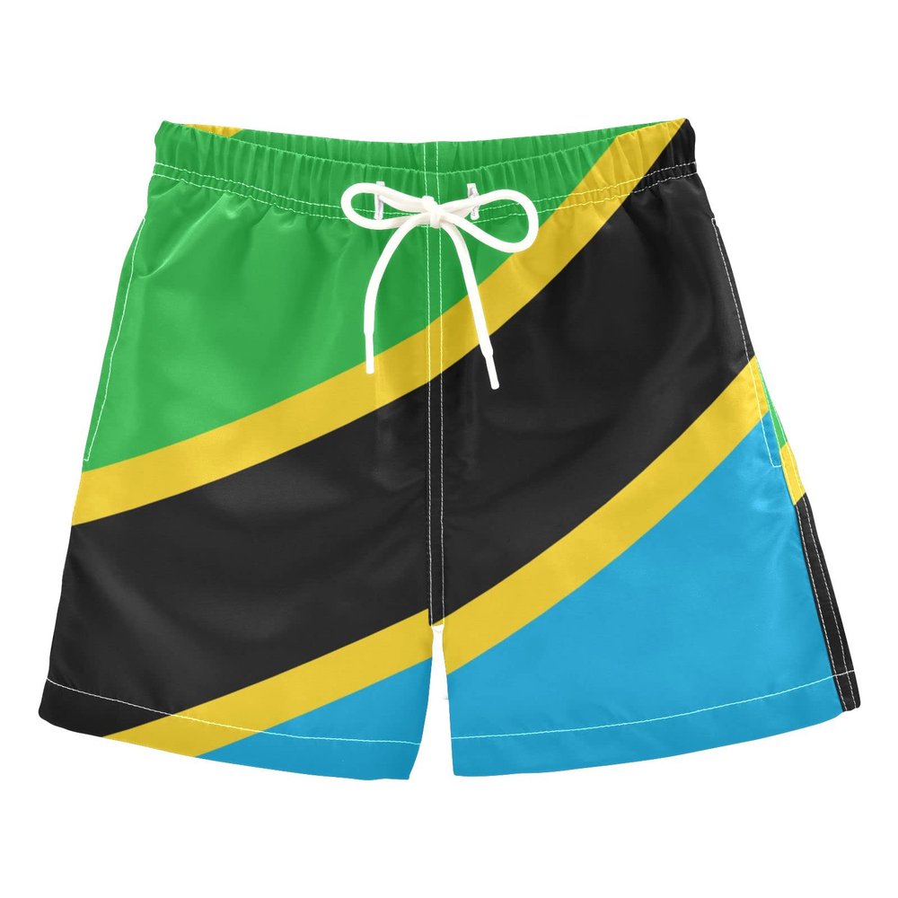Aflyko Patriot Board Shorts Flag of Tanzania Boys Girls Swim Trunk Kid Beach Swimwear Bathing Suit