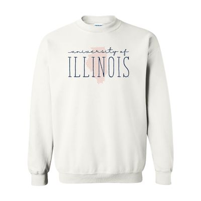 UGP Campus Apparel AW1152 - Illinois Fighting Illini Dot Script Crewneck Sweatshirt - X-Large - White