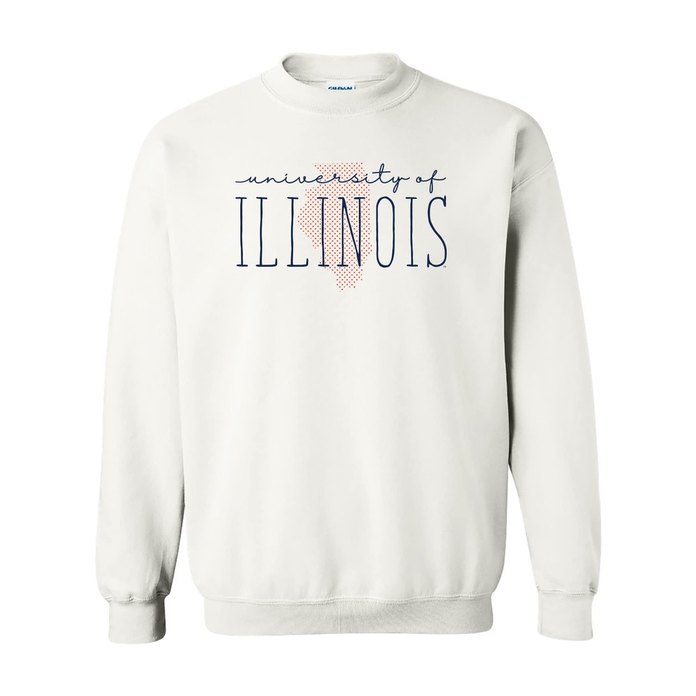 UGP Campus Apparel AW1152 - Illinois Fighting Illini Dot Script Crewneck Sweatshirt - X-Large - White