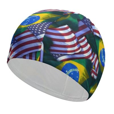 Brazil Flag Swimming Cap, Shower Cap for Adults and Children with Long Hair to Keep Hair Dry Hats