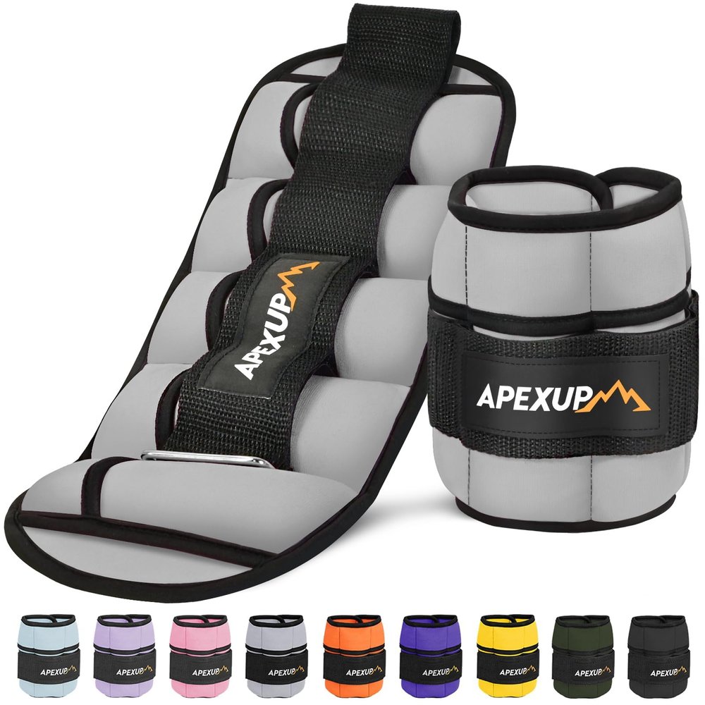 APEXUP 10lbs/Pair Adjustable Ankle Weights for Women and Men, Modularized Leg Weight Straps for Yoga, Walking, Running, Aerobics, Gym, Physical Therapy (Grey)