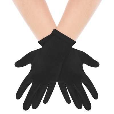 Yolev Short Satin Gloves Wrist Length Opera Gloves Women's Gown Gloves Wedding Bridal Gloves for Dinner Banquet Tea Party (Black)