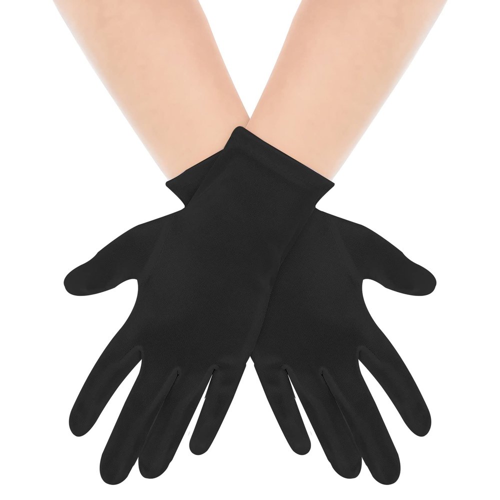 Yolev Short Satin Gloves Wrist Length Opera Gloves Women's Gown Gloves Wedding Bridal Gloves for Dinner Banquet Tea Party (Black)