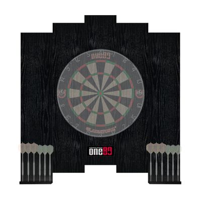 ONE80 Knock-down Dartboard Backboard for A Large Area of Wall Protection Free Combination for Various Set-up Options Wooden Backboard with Black Veins Mounting Kits and Instructions Included Dartboard
