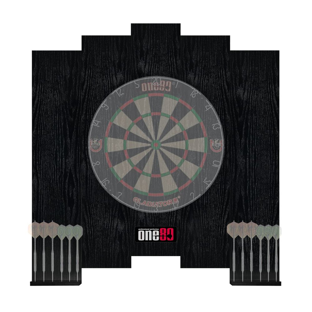 ONE80 Knock-down Dartboard Backboard for A Large Area of Wall Protection Free Combination for Various Set-up Options Wooden Backboard with Black Veins Mounting Kits and Instructions Included Dartboard
