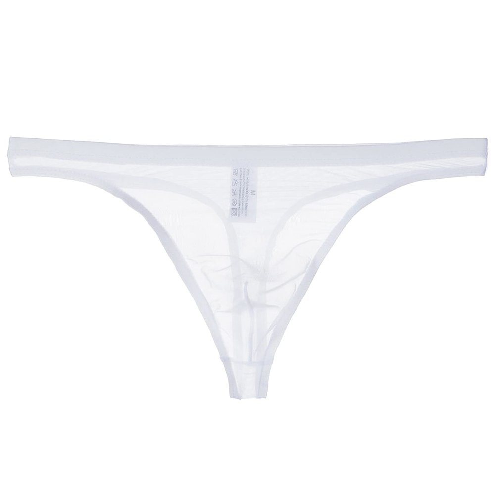 Faringoto Men's Mesh Sheer Lingerie Slim Thong Bag Breathable Men's Briefs White