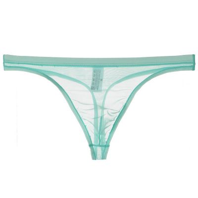 Faringoto Men's Ice Silk Thong Transparent U Convex Invisible T Pants Light Blue