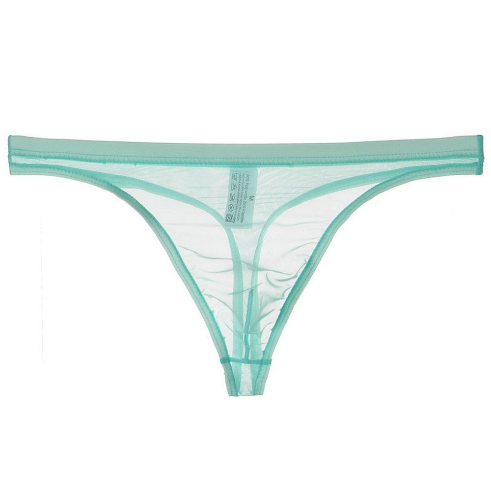 Faringoto Men's Ice Silk Thong Transparent U Convex Invisible T Pants Light Blue