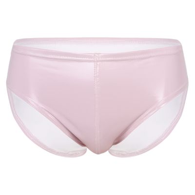YONGHS Men Micro Bikini Briefs Metallic Sissy Bulge Pouch Panties Smooth Thongs Crossdress Underwear Pink 3X-Large