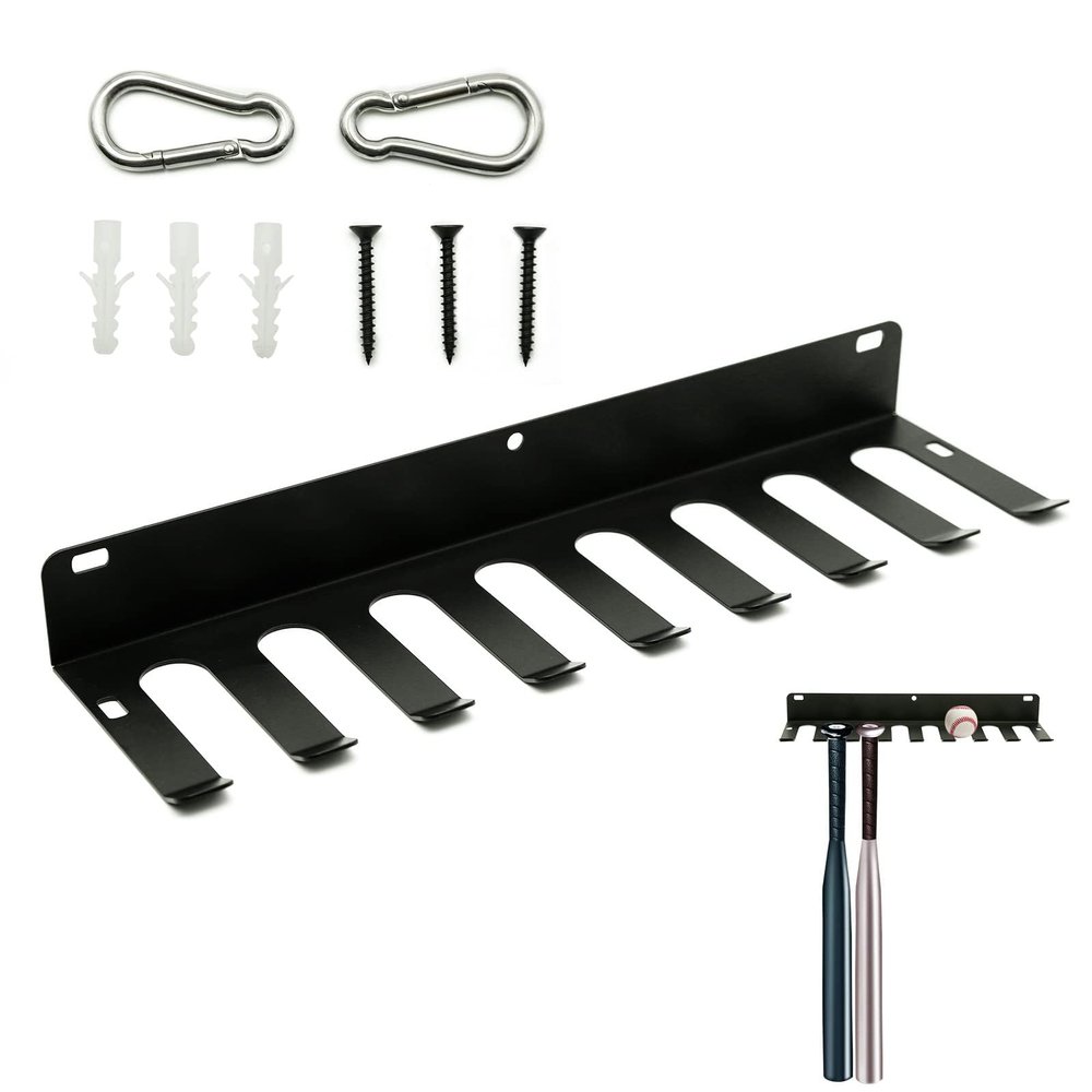 Aolamegs Baseball Bat Holder Rack - Metal Hanger for Softball, Storage & Display, Holds 16 Player Bats, Black