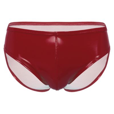 Loloda Men Shiny Liquid Metallic Underwear Bikini Swimsuit Bulge Pouch Swim Trunks Red Large