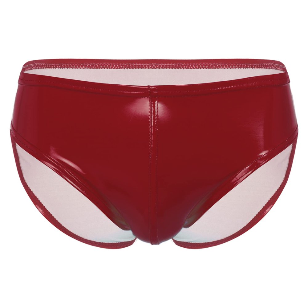 Loloda Men Shiny Liquid Metallic Underwear Bikini Swimsuit Bulge Pouch Swim Trunks Red Large