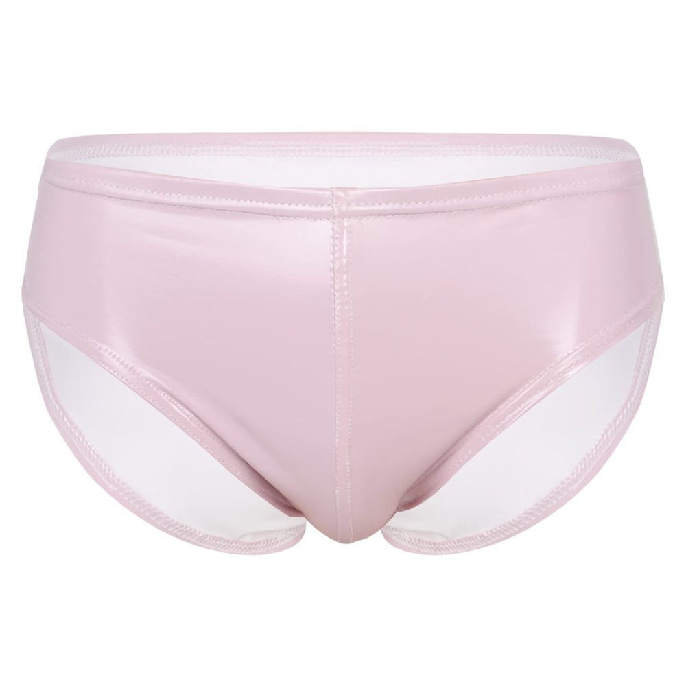 Loloda Men Shiny Liquid Metallic Underwear Bikini Swimsuit Bulge Pouch Swim Trunks Pink 3X-Large
