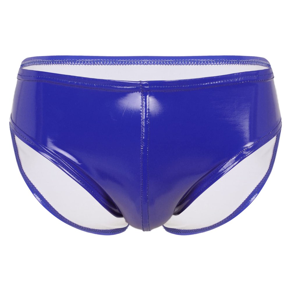 Loloda Men Shiny Liquid Metallic Underwear Bikini Swimsuit Bulge Pouch Swim Trunks Silver XX-Large