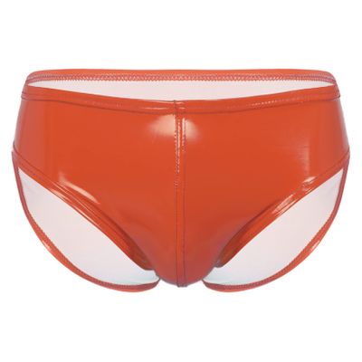 Loloda Men Shiny Liquid Metallic Underwear Bikini Swimsuit Bulge Pouch Swim Trunks Orange Large