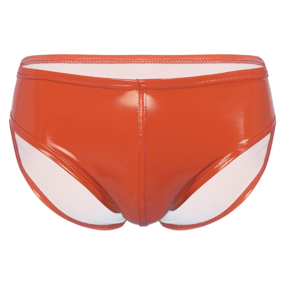 Loloda Men Shiny Liquid Metallic Underwear Bikini Swimsuit Bulge Pouch Swim Trunks Orange Large