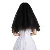 JIAHG Catholic Tulle Black Wedding Veil 2 Tier with Comb Gothic Latin Mass Mantilla Halloween Lolita Costume Party Bridal Veils view 2