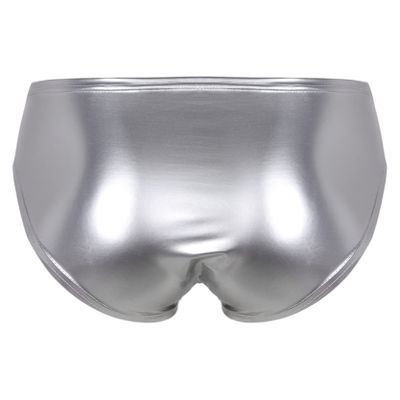 Loloda Men Shiny Liquid Metallic Underwear Bikini Swimsuit Bulge Pouch Swim Trunks Silver Large