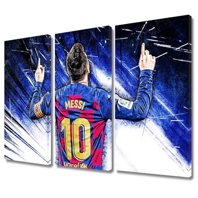 3 Panels Canvas Wall Art Soccer Star Lionel Messi Paintings Inspirational Poster Artwork for Houses Wall Decoration Poster Print Home Decor Framed Gallery Wrapped Stretched Ready to Hang 36x24 in