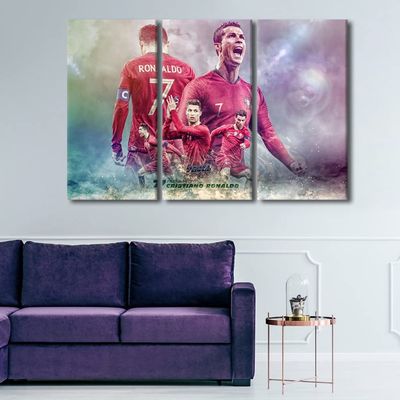 Cristiano Ronaldo Dos Santos Aveiro Picture Posters Canvas Wall Art 3 Pieces Home Decor Artwork Large Vintage Style Art Canvas Decor Posters for Living Room Prints Framed Ready to Hang 42x28 in