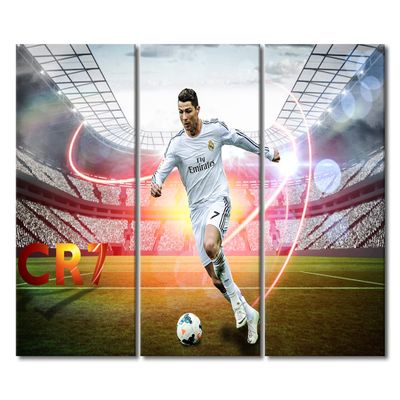 TISHIRON Stadium Mural 3 Pieces Canvas Wall Art Cristiano Ronaldo Paintings Soccer Superstar Poster Canvas Wall Art Print for Bedroom Living Room Office Decorations Framed Ready to Hang 42x28 in