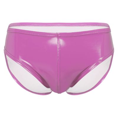 Loloda Men Shiny Liquid Metallic Underwear Bikini Swimsuit Bulge Pouch Swim Trunks Hot Pink 4X-Large