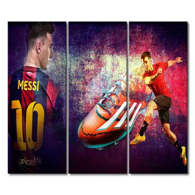 3 Panel Lionel Messi Poster Canvas Wall Art Sports Theme Wall Creative Art Paintings Modern House Decoration Canvas Wall Decor for Living Room Bedroom Posters Prints Framed Ready to Hang 60x40 in