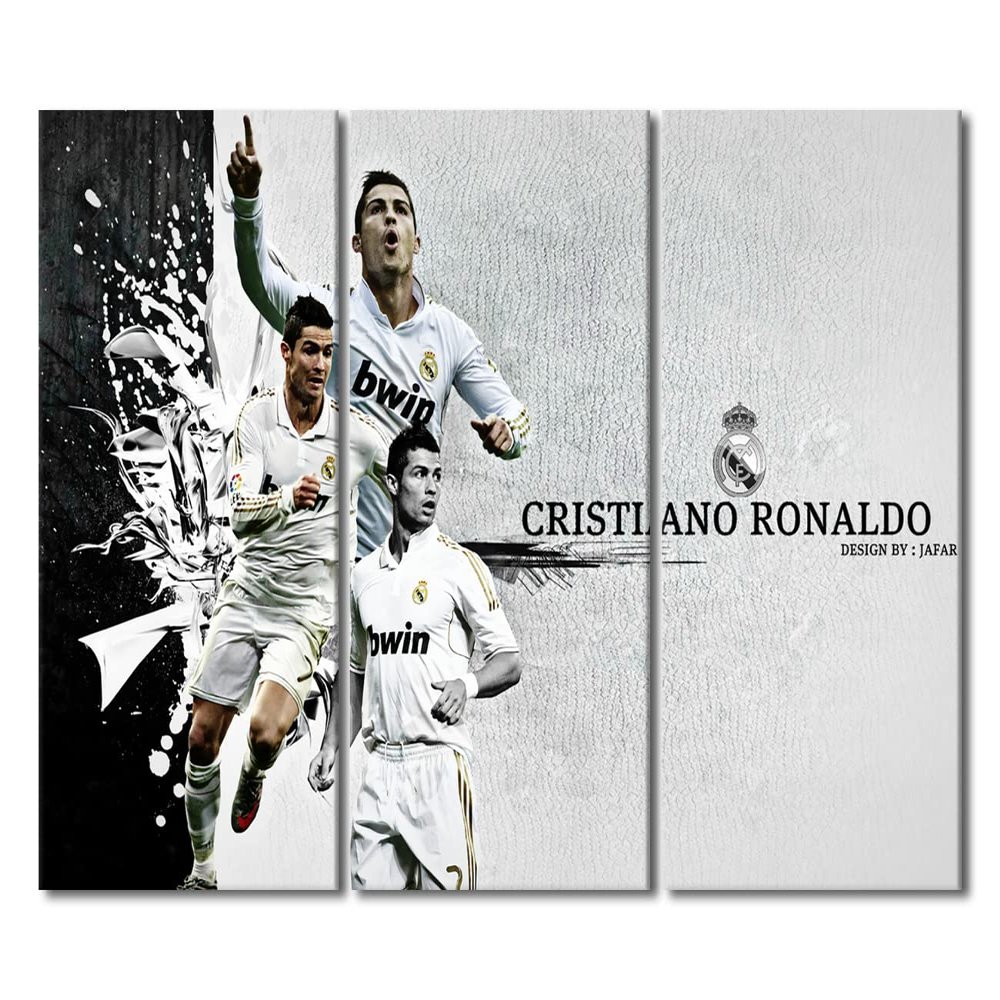 Cristiano Ronaldo Dos Santos Aveiro Canvas Wall Art World Cup Footballer Pictures Paintings 3 Pieces Large Wall Art Wrapped Posters for Living Room Office Prints Framed Ready to Hang 42x28 in