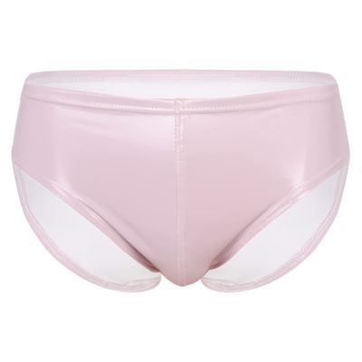 Loloda Men Shiny Liquid Metallic Underwear Bikini Swimsuit Bulge Pouch Swim Trunks Pink Large