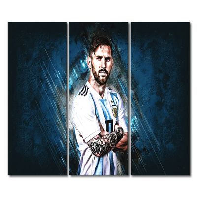 Football Stars Lionel Messi Wall Art Decor 3 Panels Lionel Messi Figure Picture Inspirational Poster Modern Wall Decor for Dormitory Boys Bedroom Print Stretched and Framed Ready to Hang 60x40 in